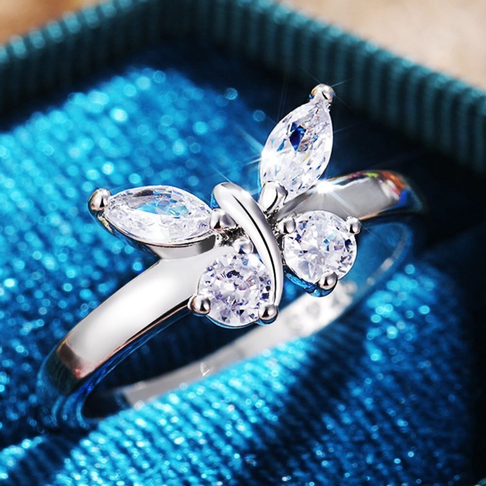 Sweet Refine Butterfly Crystal Simple Fashion Silver Rings for Women, MARR9173